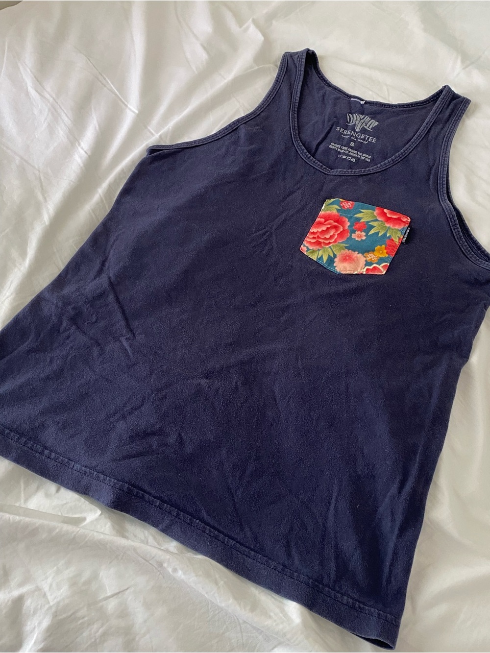 Serengetee - Navy Blue Tank Top with Peony Floral Pocket